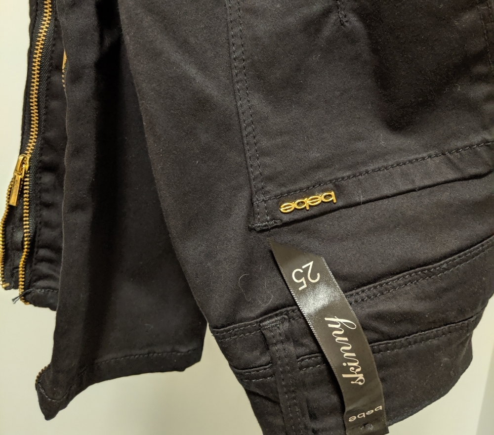 Bebe - Black Skinny Jeans with Gold Zipper Detail